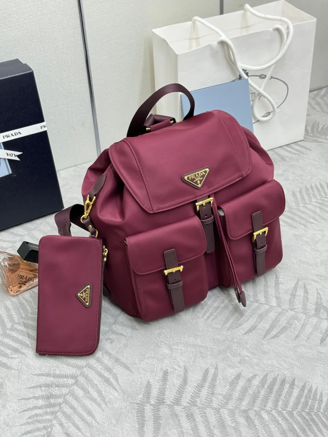 Nylon Backpack with Saffiano Leather Trim D77011261 — view 3