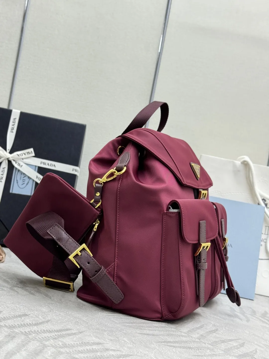 Nylon Backpack with Saffiano Leather Trim D77011261 — view 4