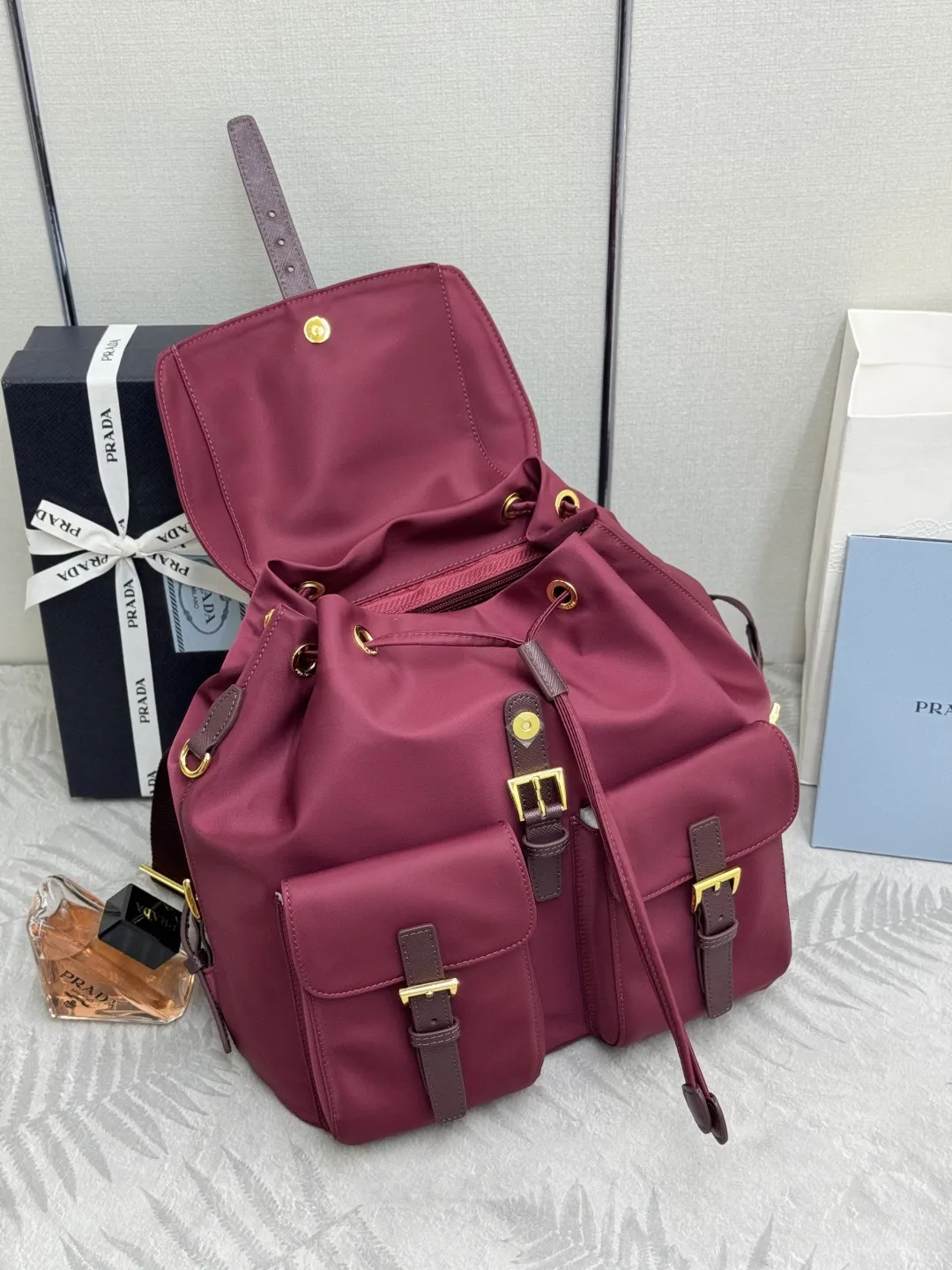 Nylon Backpack with Saffiano Leather Trim D77011261 — view 6