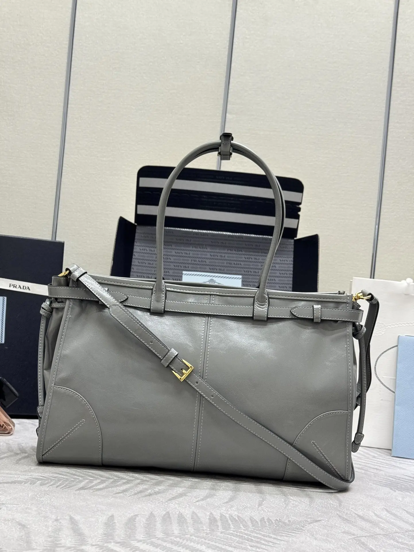 Prada Soft Lux Leather Tote Bag 1BA433 D115011274 — view 2