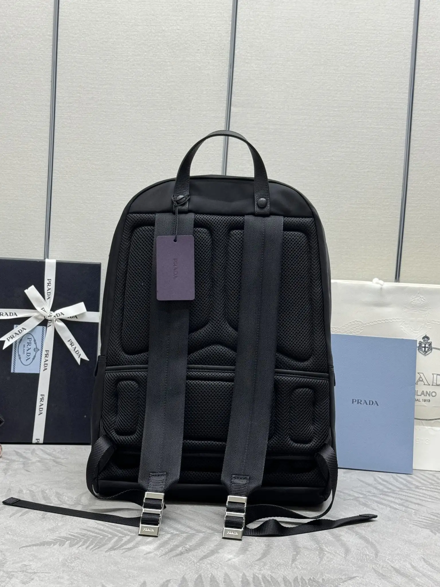 Nylon and Saffiano Leather Backpack D83011276 — view 3
