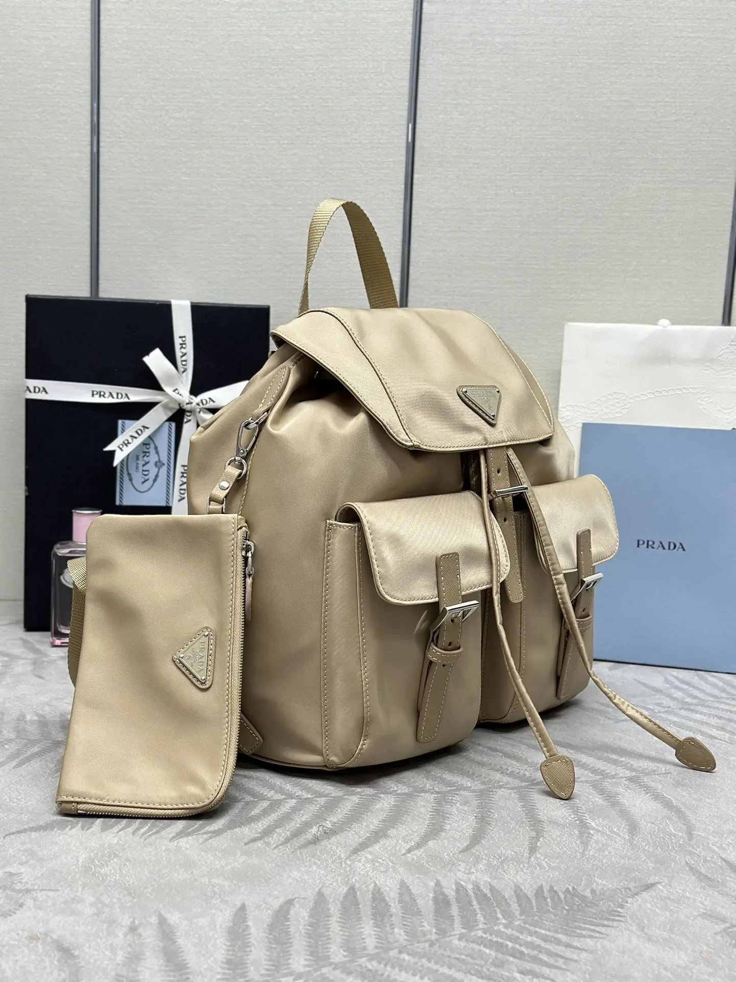 Prada Nylon Saffiano-Trim Backpack with Pouch D77011280 — view 2