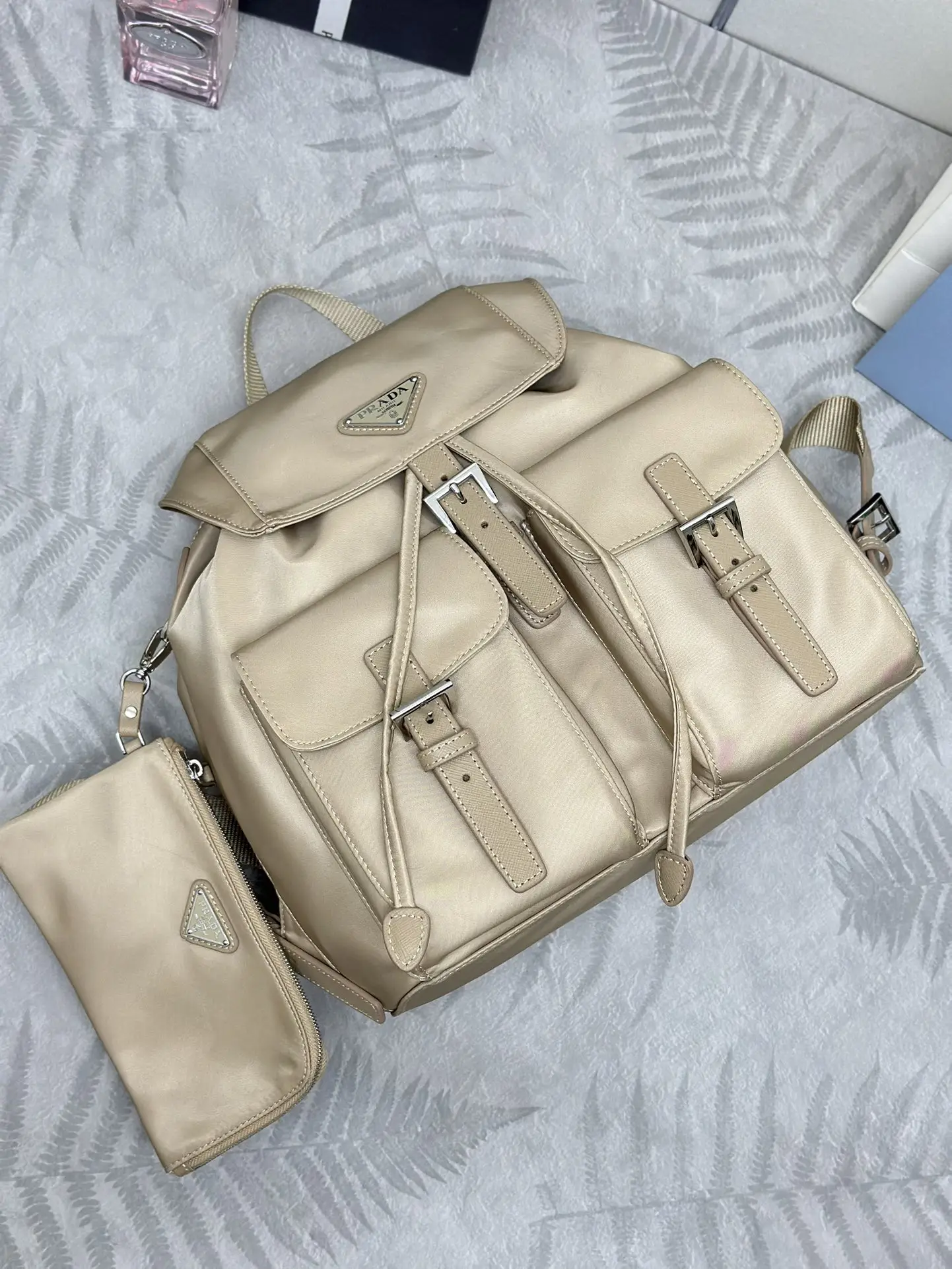 Prada Nylon Saffiano-Trim Backpack with Pouch D77011280 — view 4