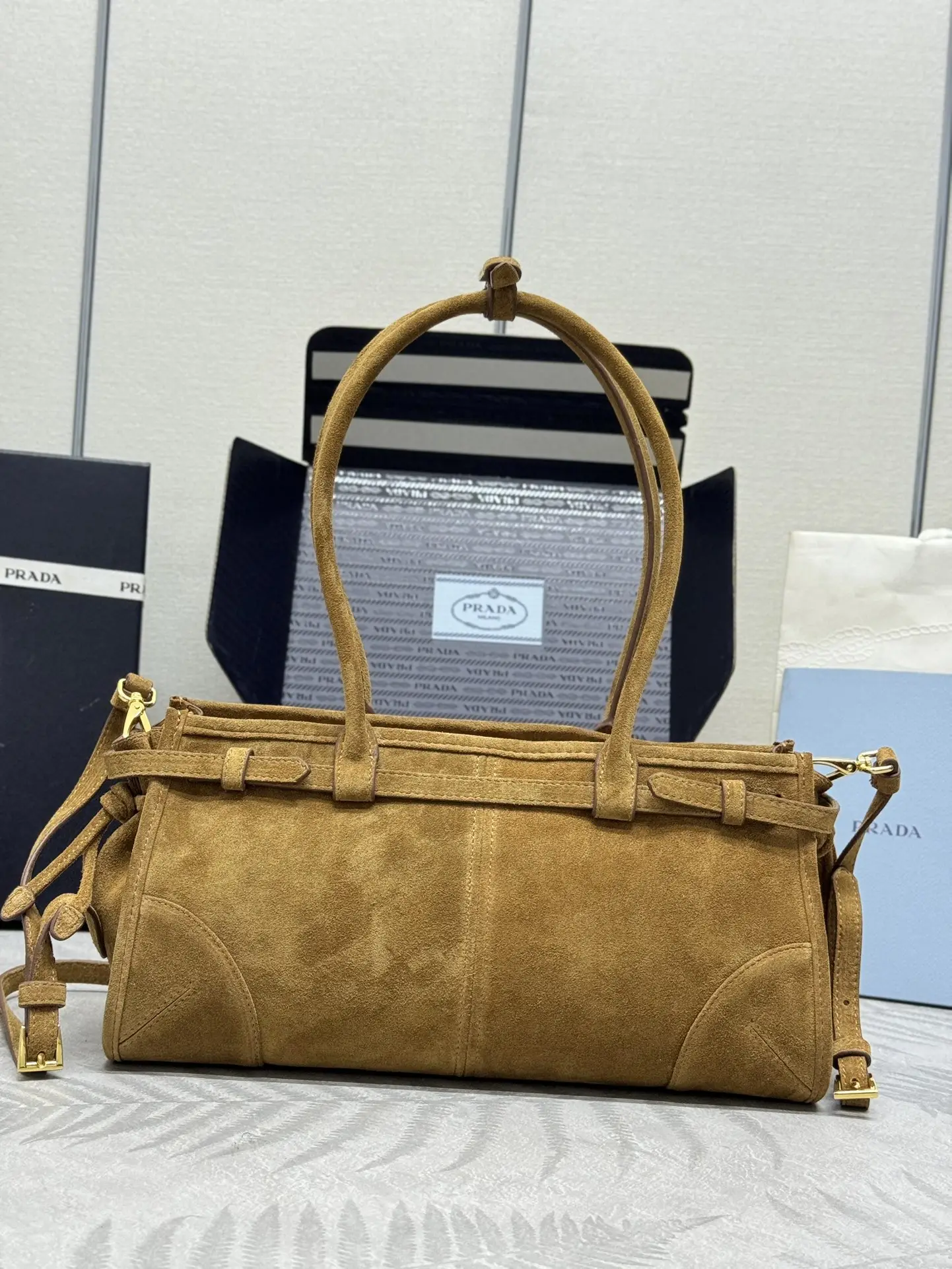 Prada Small Suede Soft Lux Top-Handle Bag D100011283 — view 2