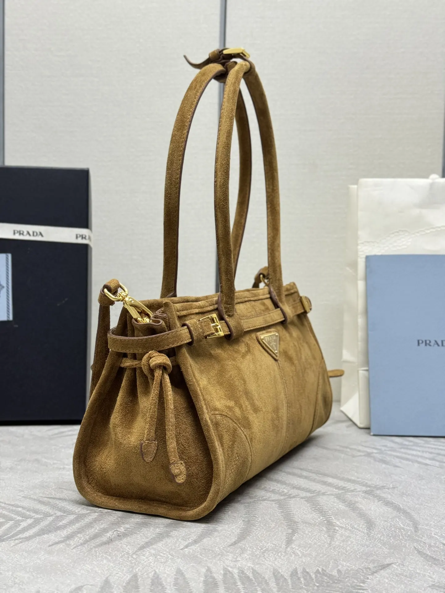 Prada Small Suede Soft Lux Top-Handle Bag D100011283 — view 3