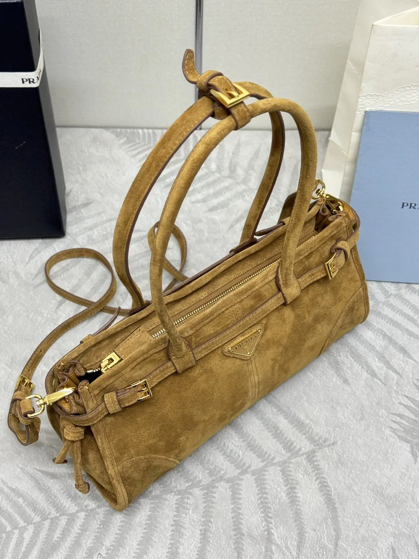 Prada Small Suede Soft Lux Top-Handle Bag D100011283 — view 5
