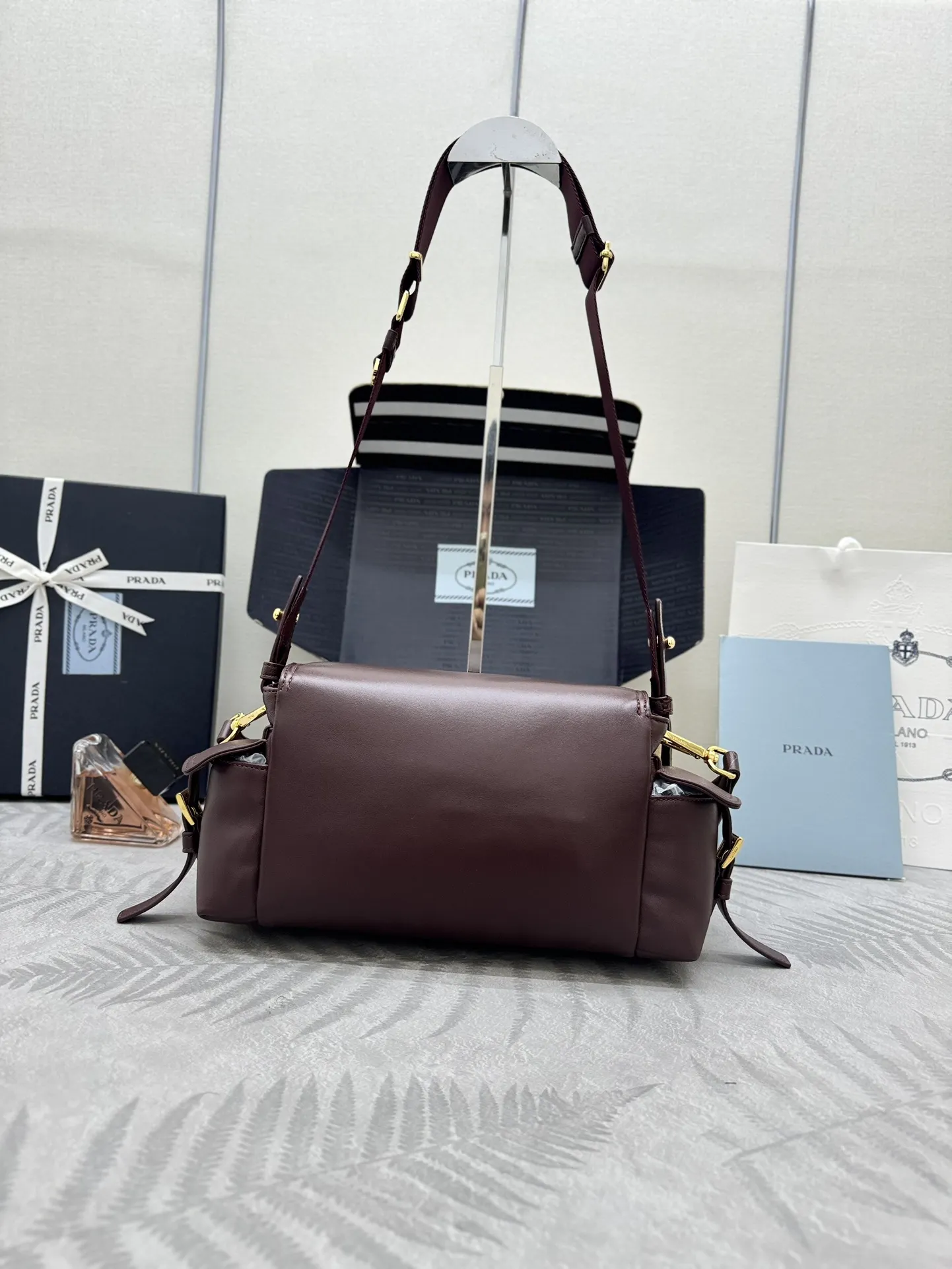 Lambskin Messenger Bag in Burgundy D99011290 — view 2
