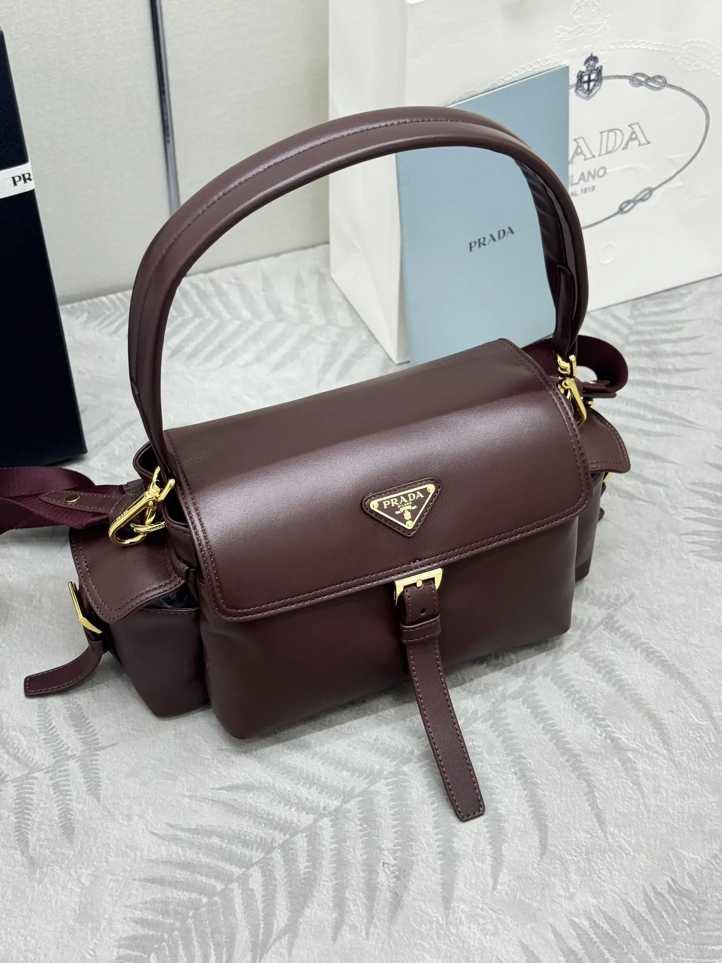 Lambskin Messenger Bag in Burgundy D99011290 — view 3