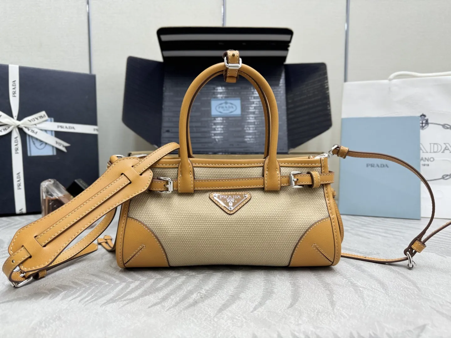Prada Bonnie Mini Canvas and Leather Top-Handle Bag D97011302