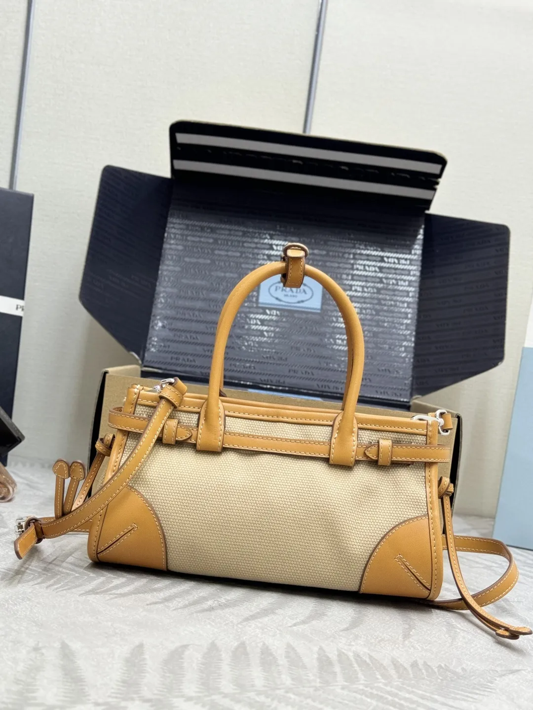 Prada Bonnie Mini Canvas and Leather Top-Handle Bag D97011302 — view 2