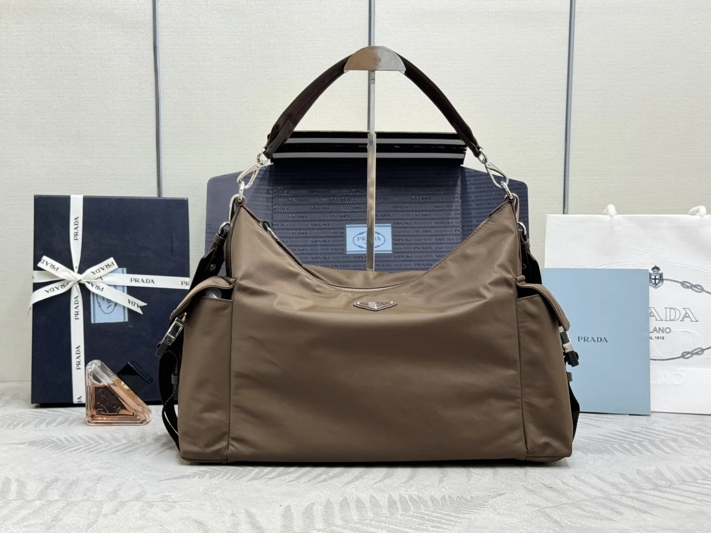 Nylon Explore Hobo Bag with Silver Hardware D79011304