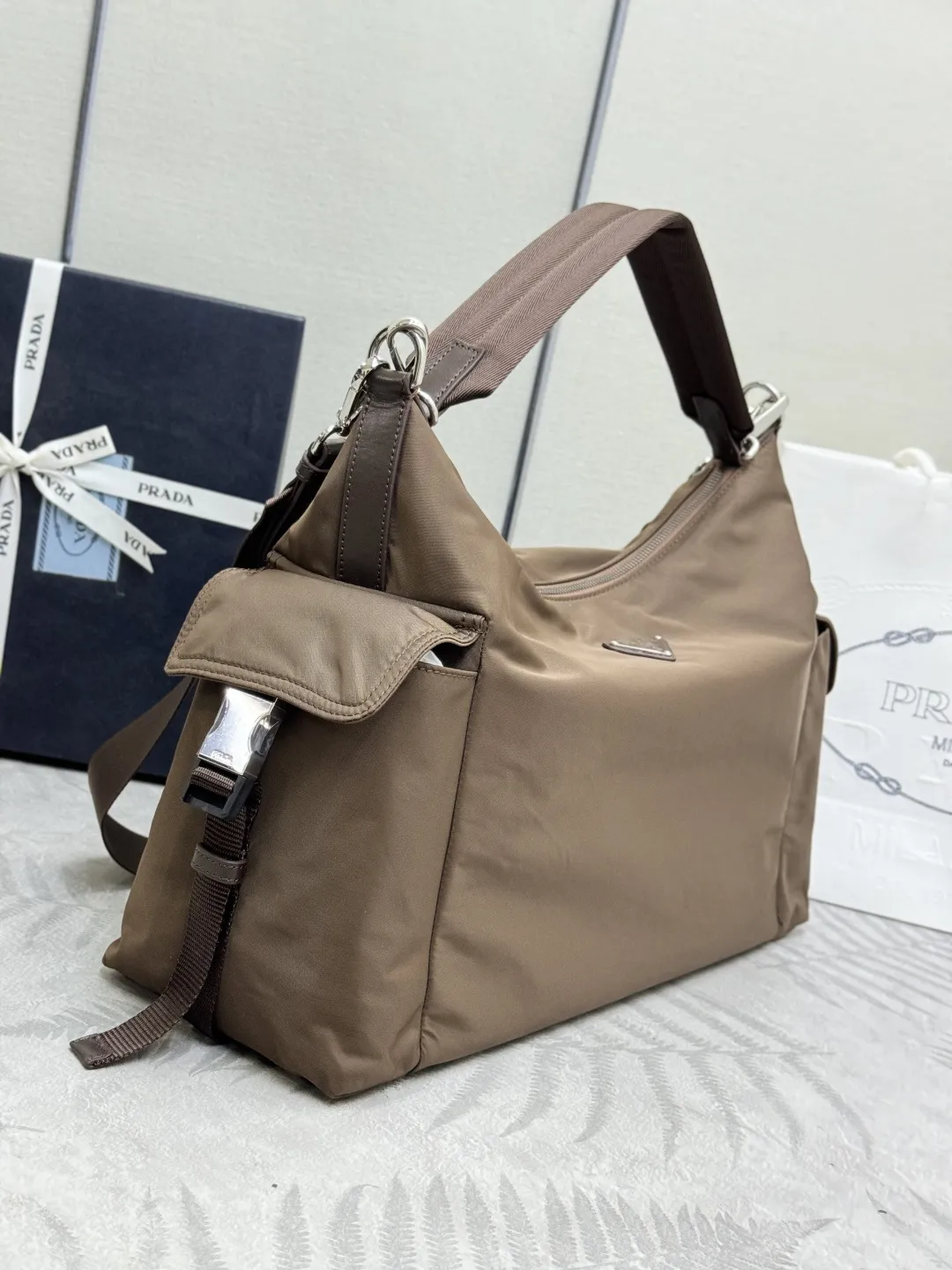 Nylon Explore Hobo Bag with Silver Hardware D79011304 — view 3