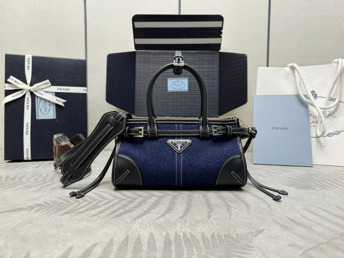 Bonnie Mini Denim & Leather Top-Handle Bag D96011309
