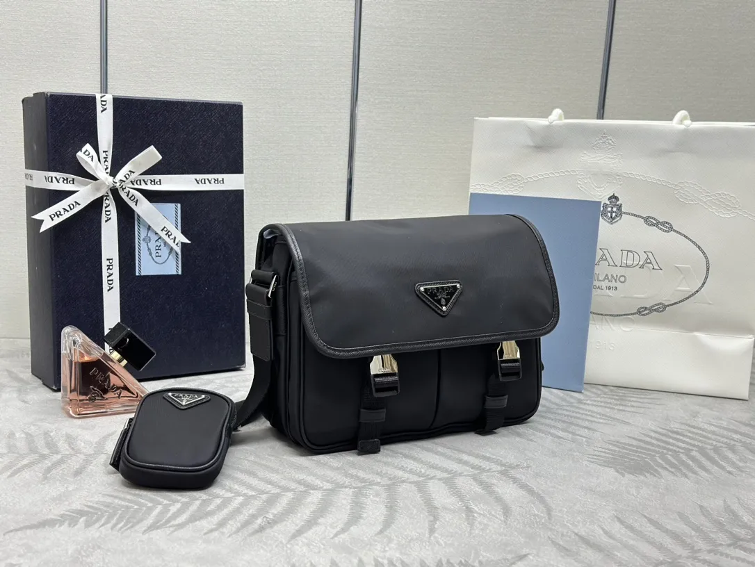 Nylon Saffiano-Trim Messenger Bag with Pouch D79011311 — view 2