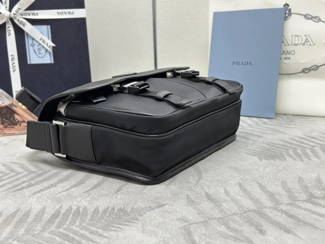 Nylon Saffiano-Trim Messenger Bag with Pouch D79011311 — view 4