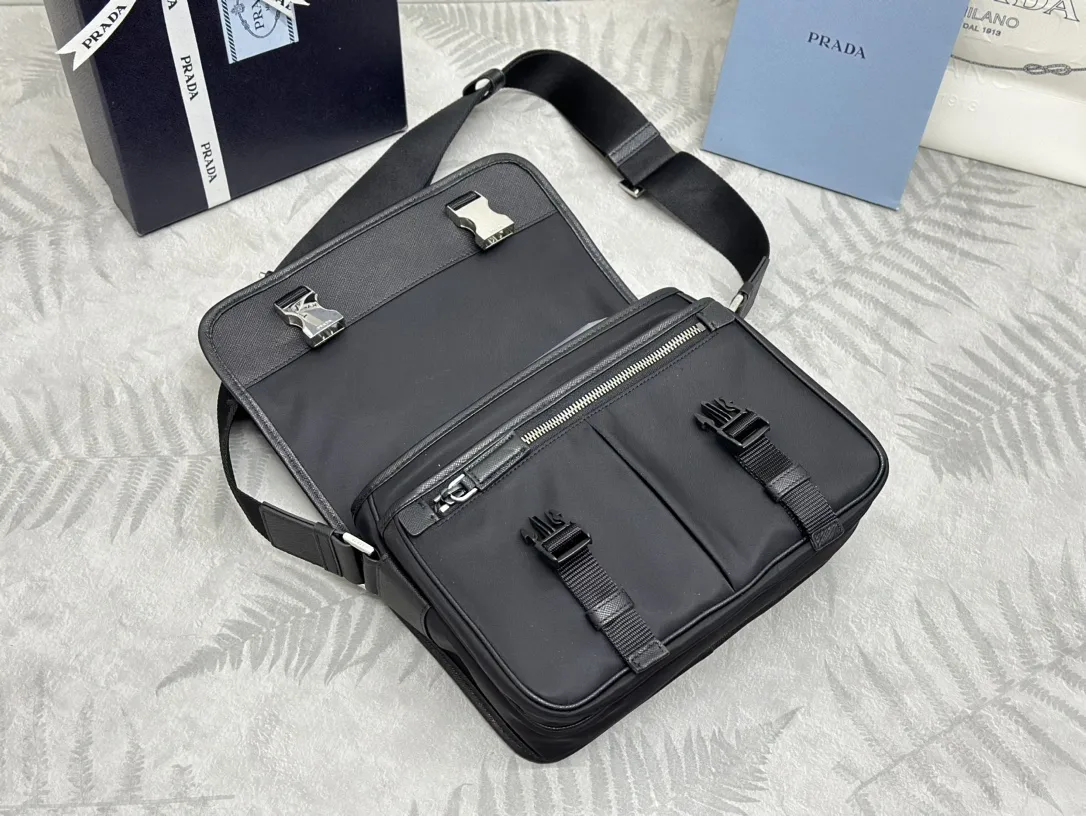 Nylon Saffiano-Trim Messenger Bag with Pouch D79011311 — view 5