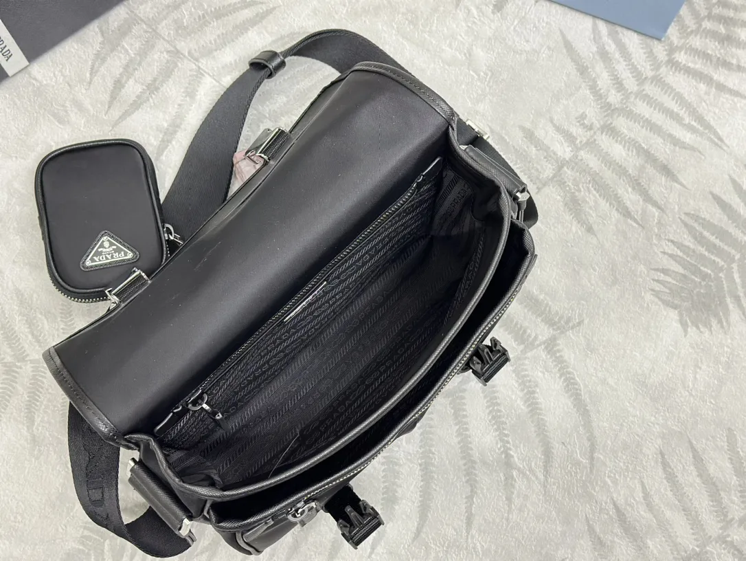 Nylon Saffiano-Trim Messenger Bag with Pouch D79011311 — view 6