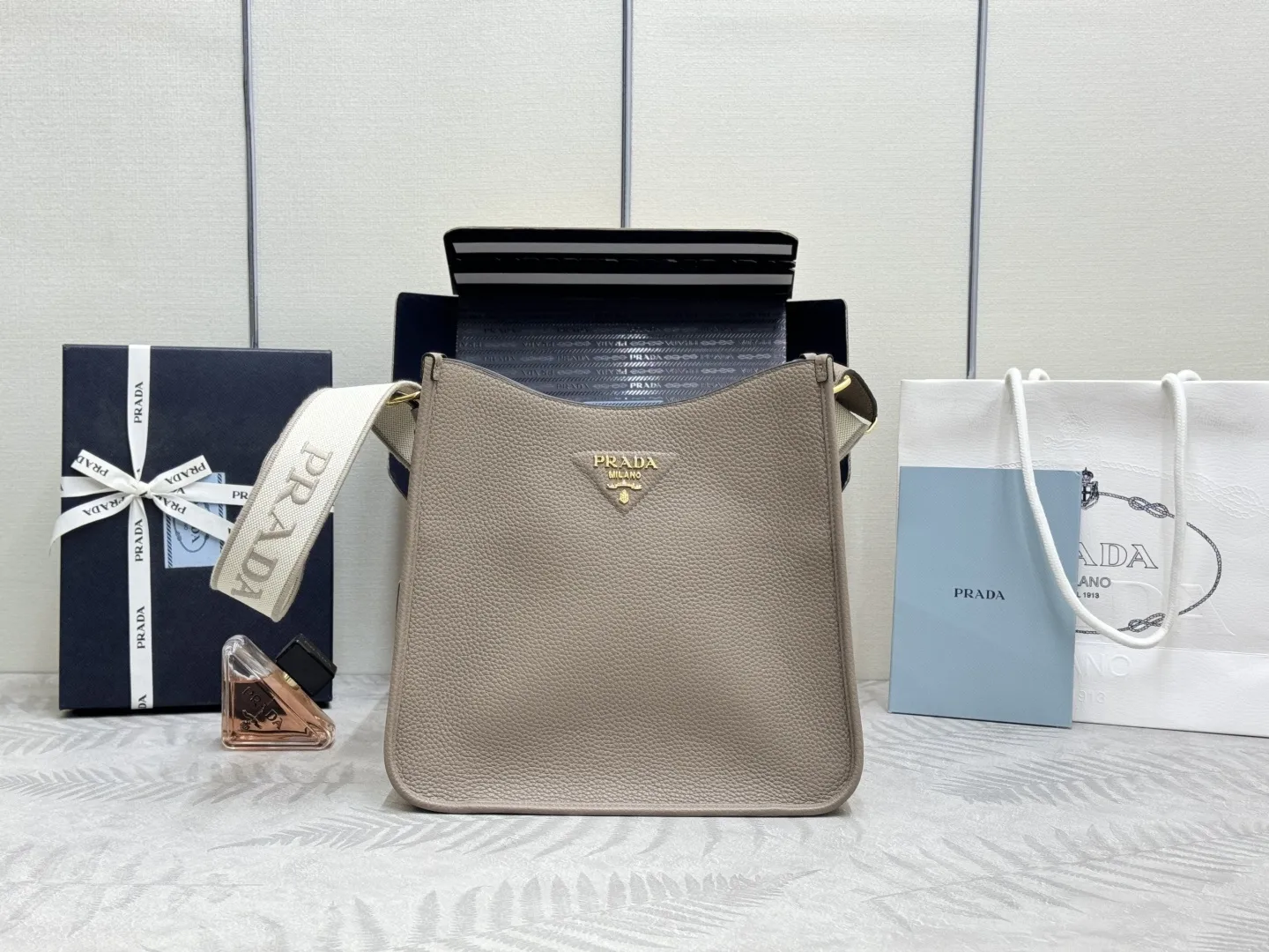 Prada Grained Leather Crossbody Bag with Logo Strap D106011314