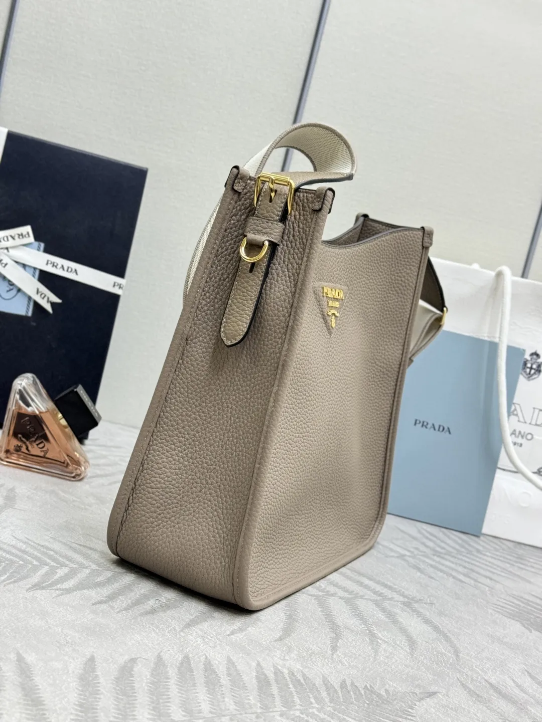 Prada Grained Leather Crossbody Bag with Logo Strap D106011314 — view 4