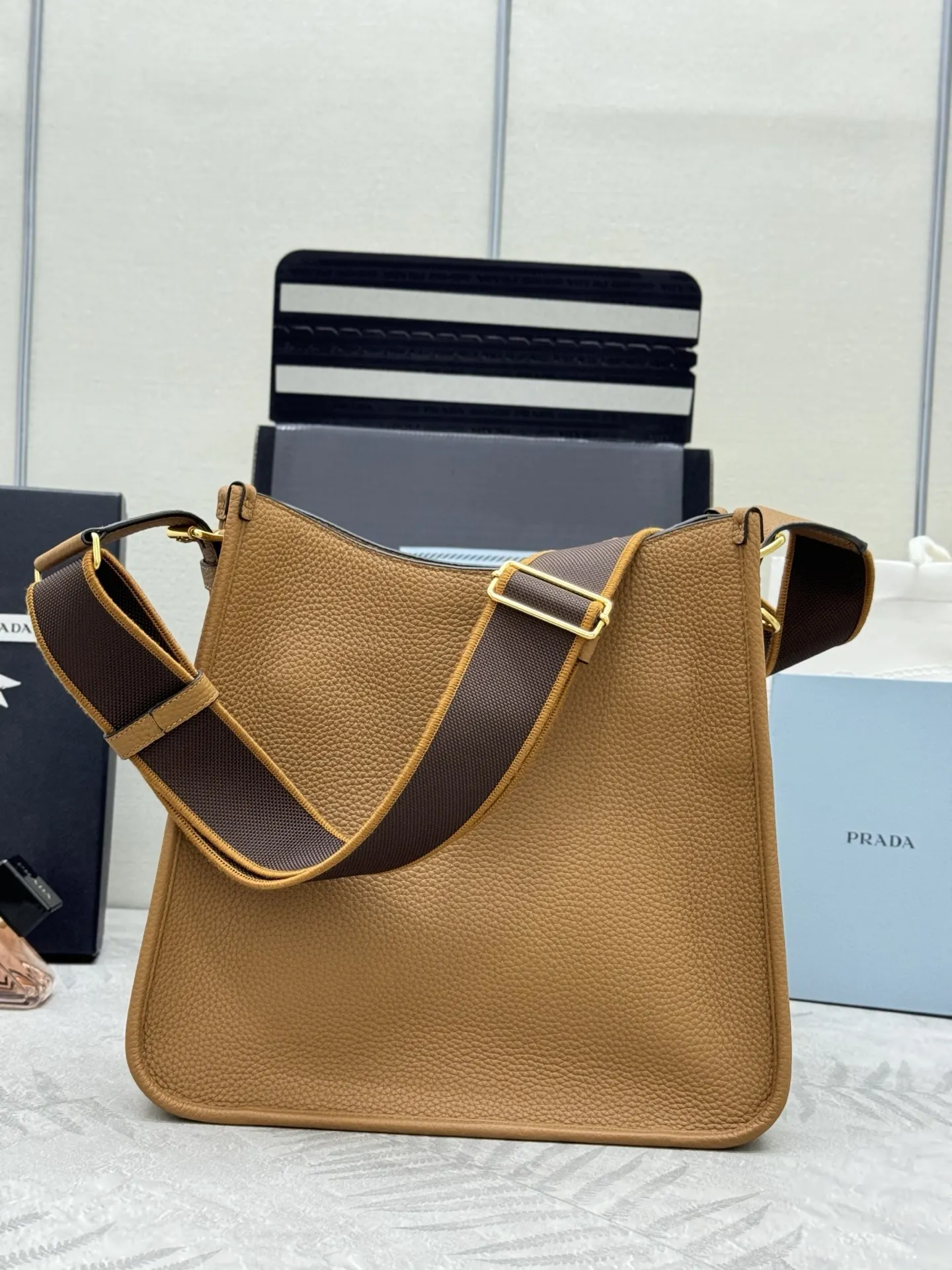 Prada Grained Leather Crossbody Bag with Logo Strap D106011315 — view 2
