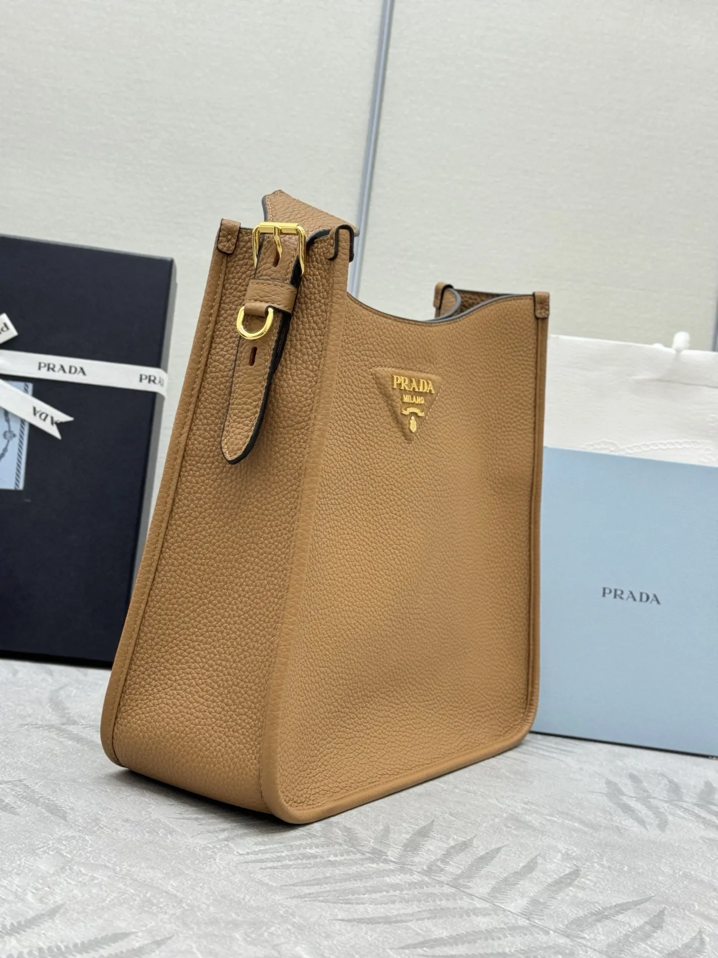 Prada Grained Leather Crossbody Bag with Logo Strap D106011315 — view 3