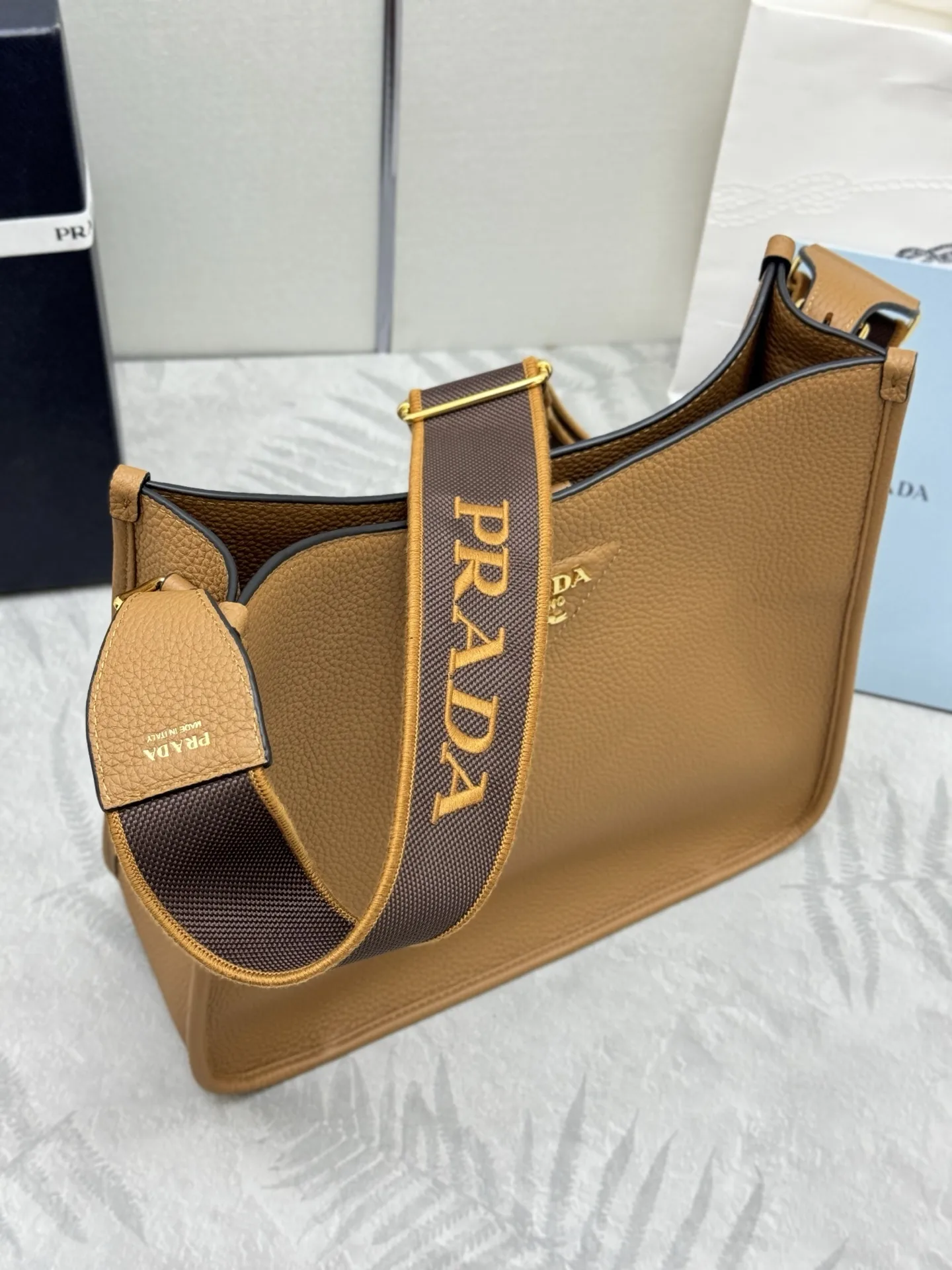 Prada Grained Leather Crossbody Bag with Logo Strap D106011315 — view 4