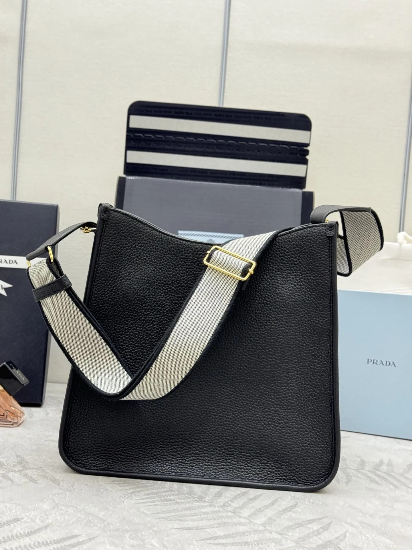 Prada Grained Leather Crossbody Bag with Logo Strap D106011316 — view 2