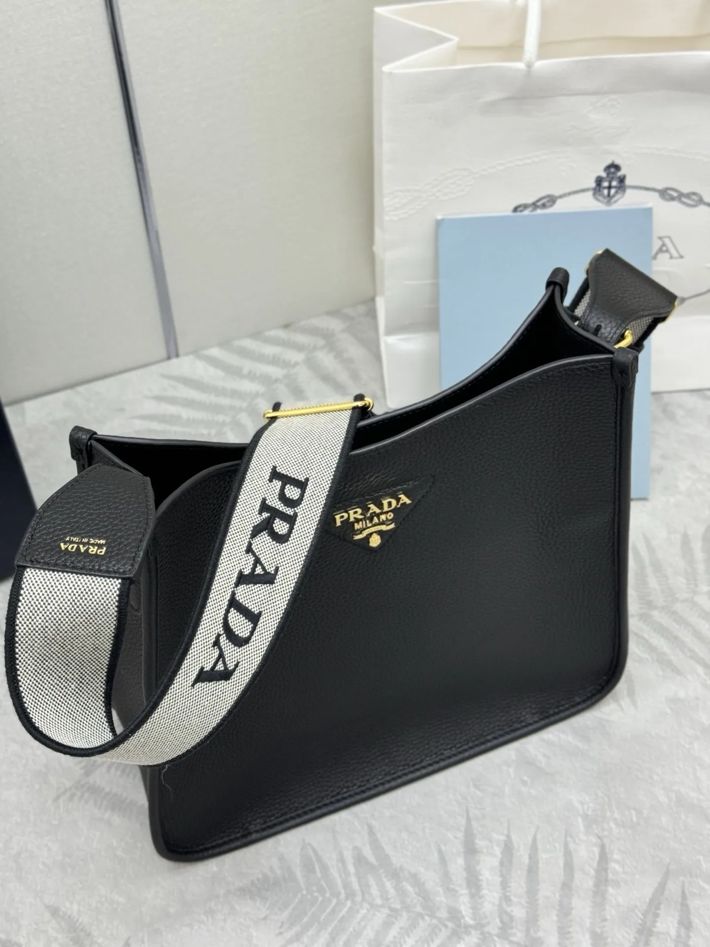 Prada Grained Leather Crossbody Bag with Logo Strap D106011316 — view 3