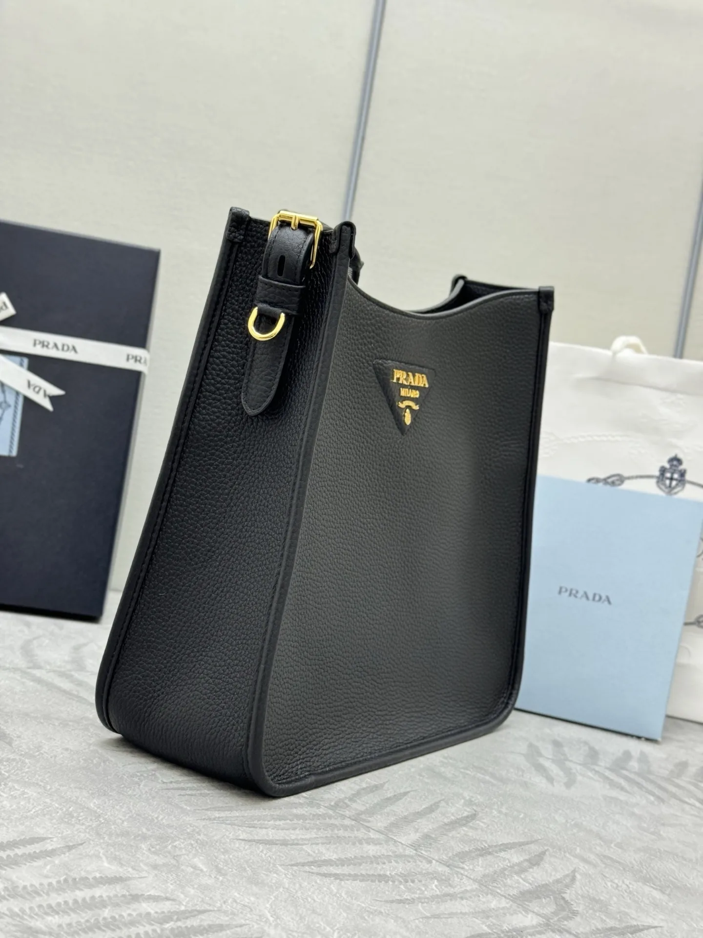 Prada Grained Leather Crossbody Bag with Logo Strap D106011316 — view 4