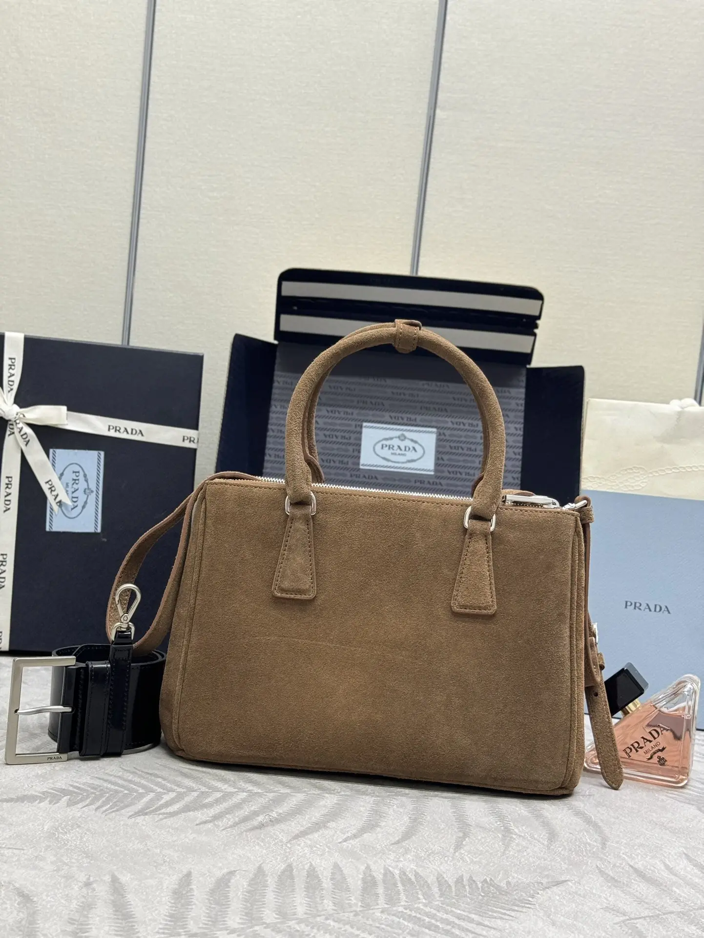 Prada Suede Saffiano Leather Double Handle Tote Bag D101011046 — view 2