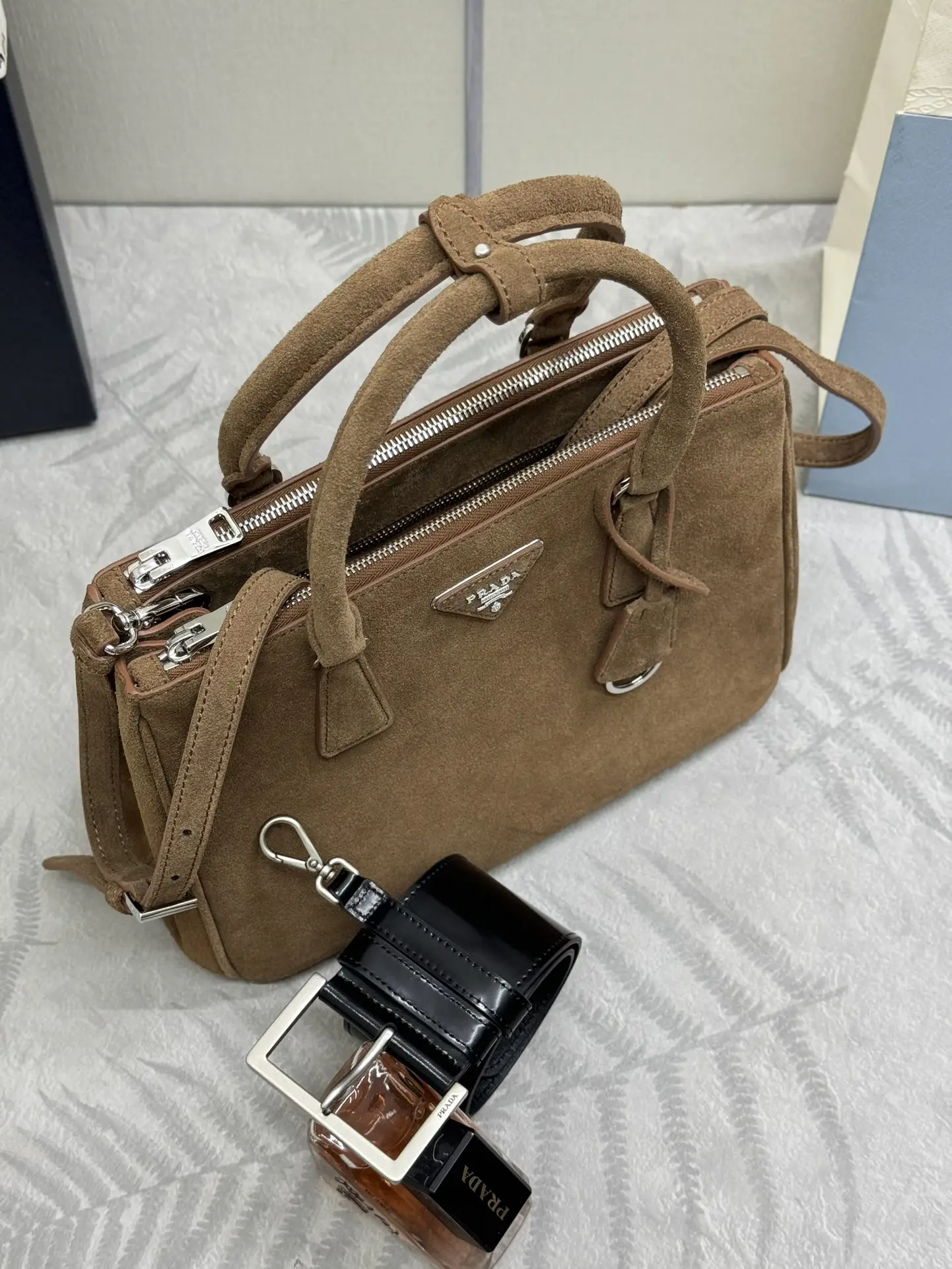 Prada Suede Saffiano Leather Double Handle Tote Bag D101011046 — view 3