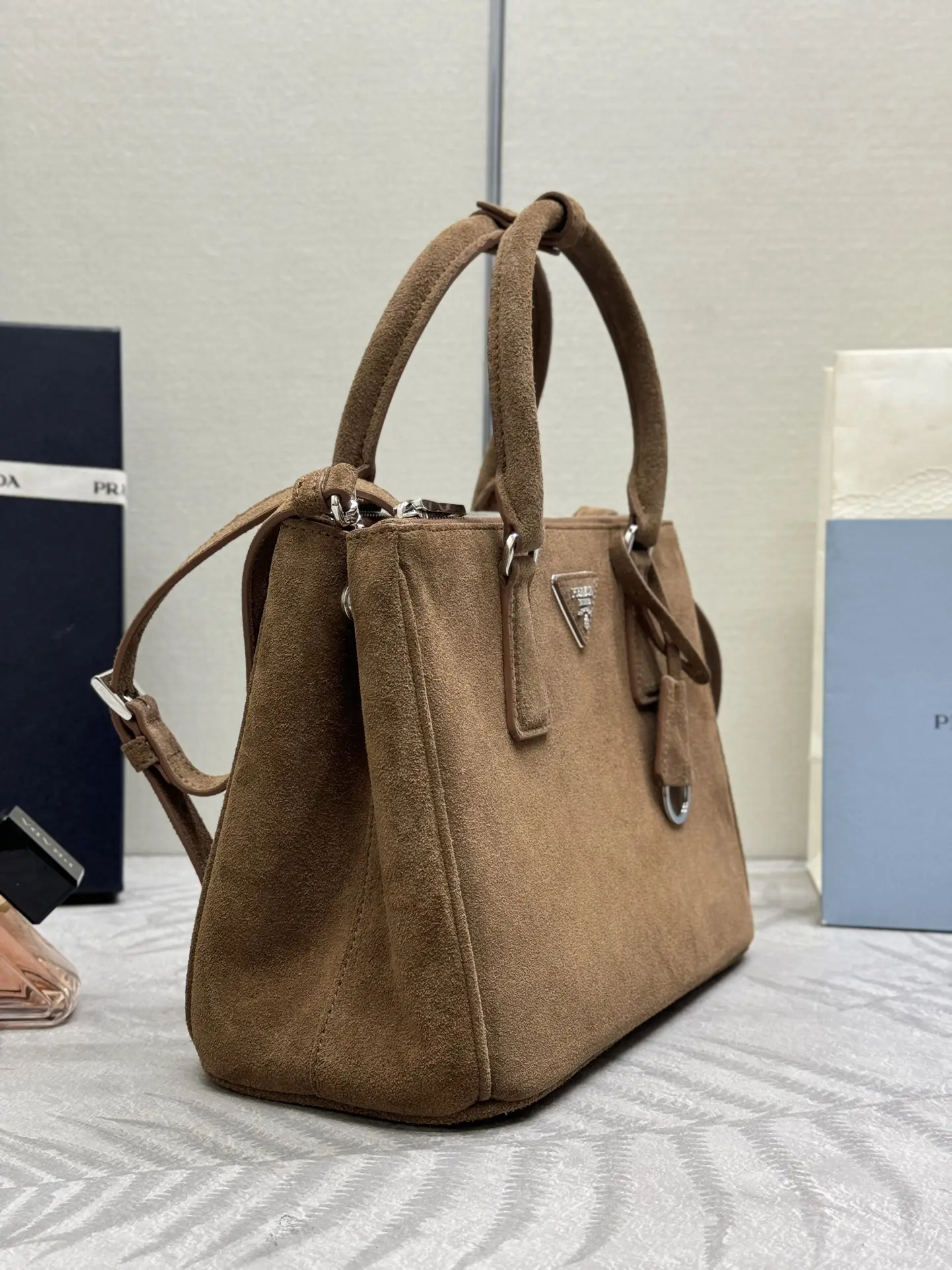 Prada Suede Saffiano Leather Double Handle Tote Bag D101011046 — view 4