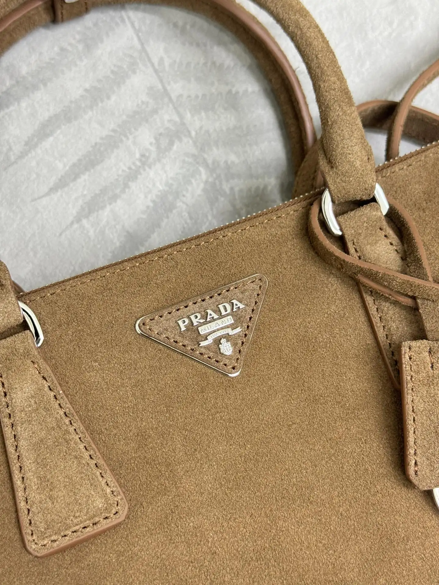 Prada Suede Saffiano Leather Double Handle Tote Bag D101011046 — view 6