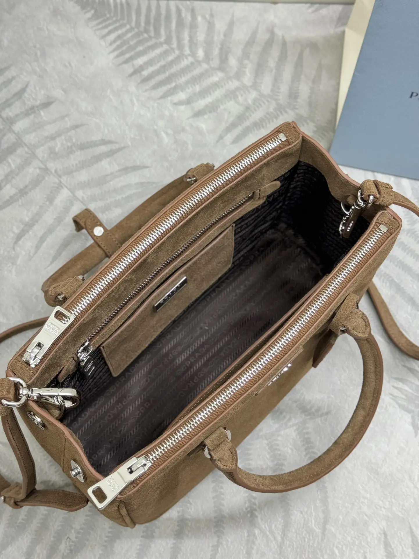 Prada Suede Saffiano Leather Double Handle Tote Bag D101011046 — view 7