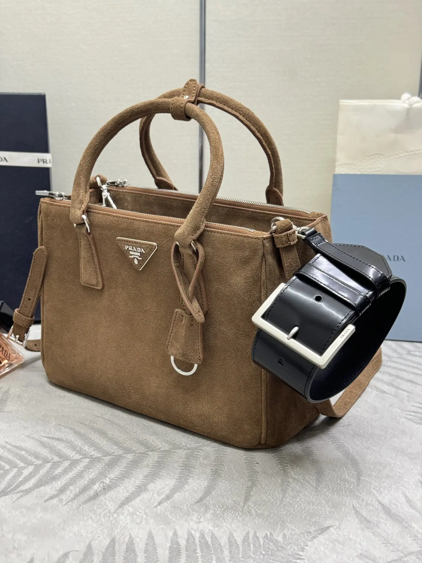 Prada Suede Saffiano Leather Double Handle Tote Bag D101011046 — view 8
