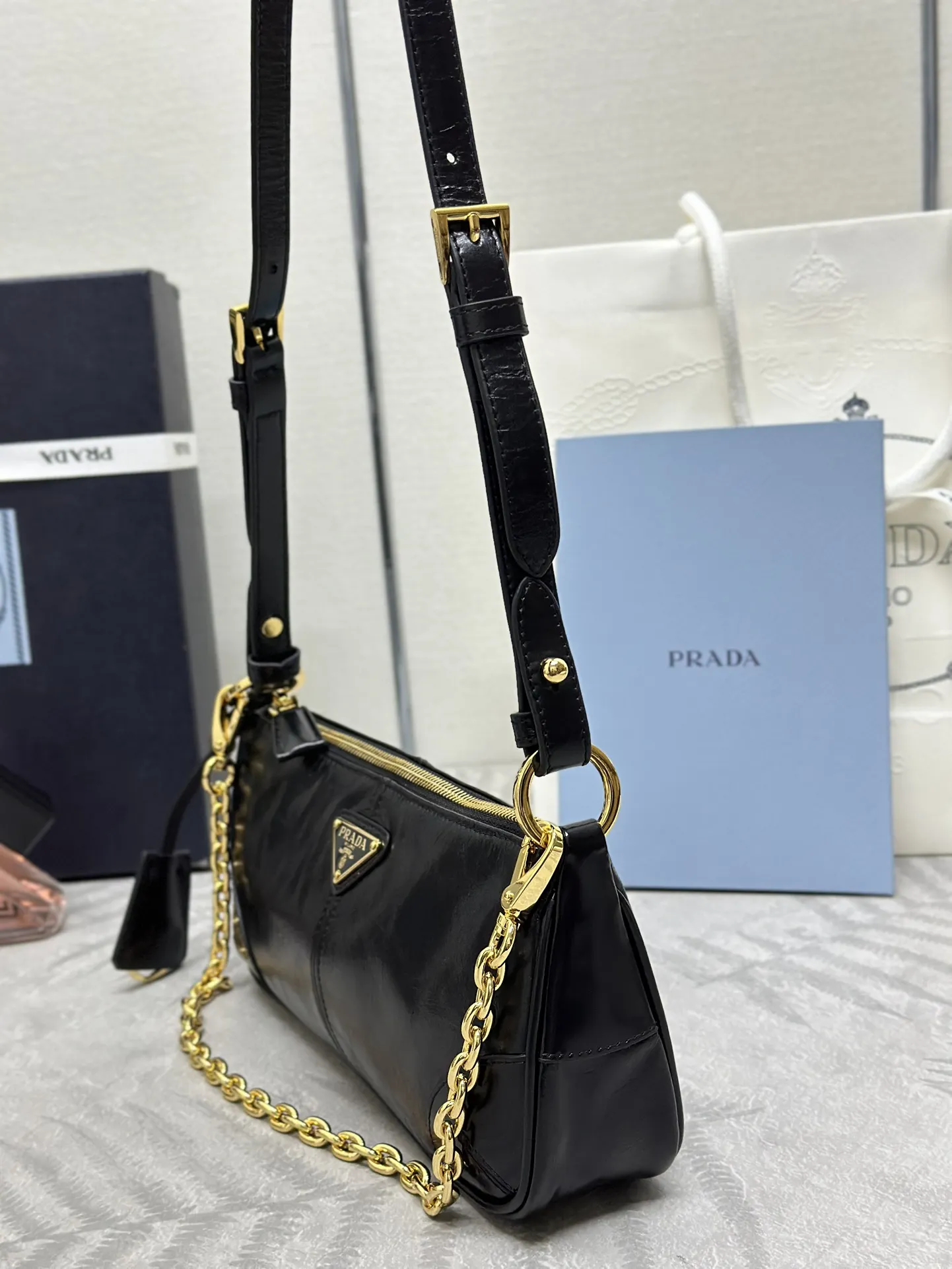 Prada 1BC221 Oiled Leather Shoulder Bag D89011326 — view 6