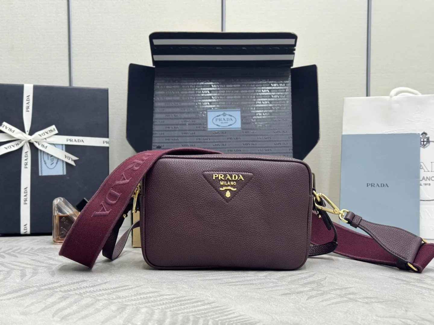 Prada 1BH082 Grained Leather Crossbody Bag D101011333