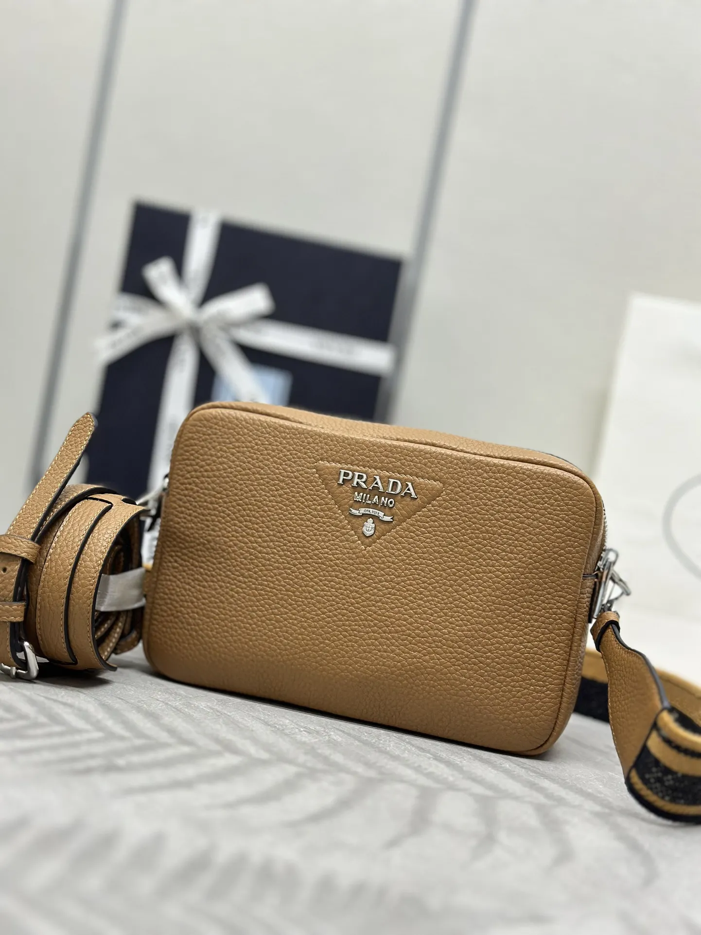 Prada Deerskin-Effect Leather Crossbody Bag D99011336
