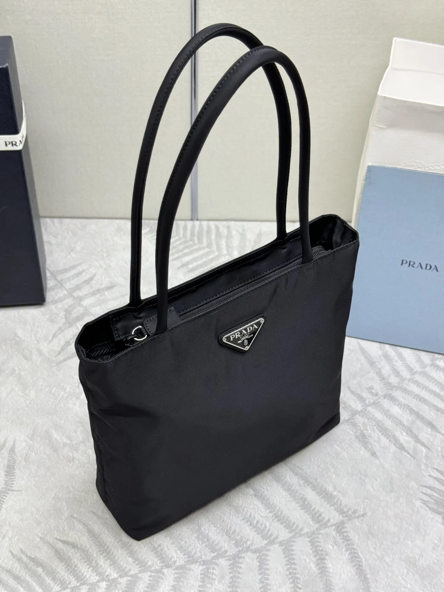 Small Nylon Triangle Logo Tote Bag D51011340 — view 3