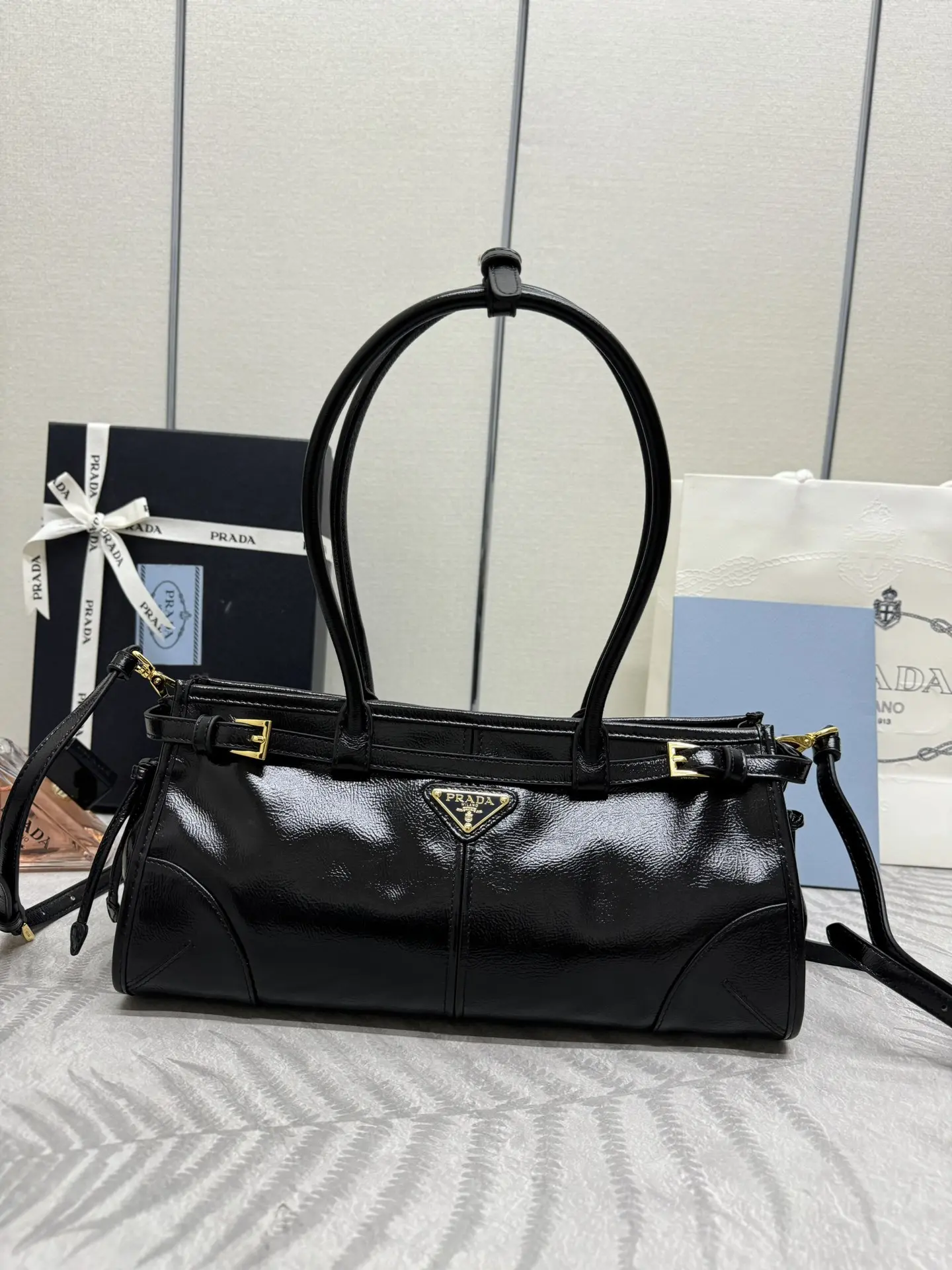 Prada Soft Lux Patent Leather Top-Handle Bag D103011353