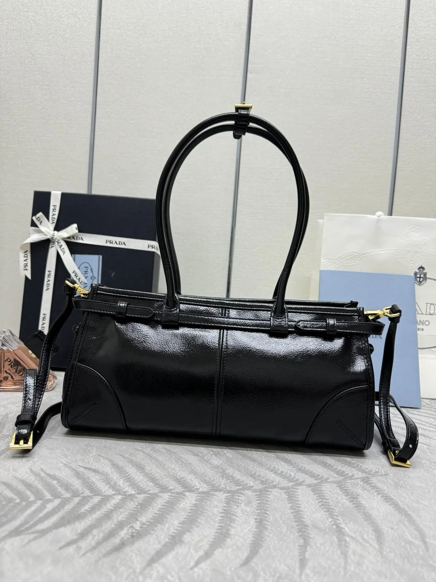 Prada Soft Lux Patent Leather Top-Handle Bag D103011353 — view 2