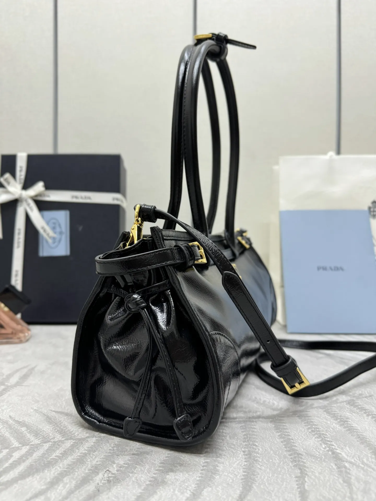 Prada Soft Lux Patent Leather Top-Handle Bag D103011353 — view 3