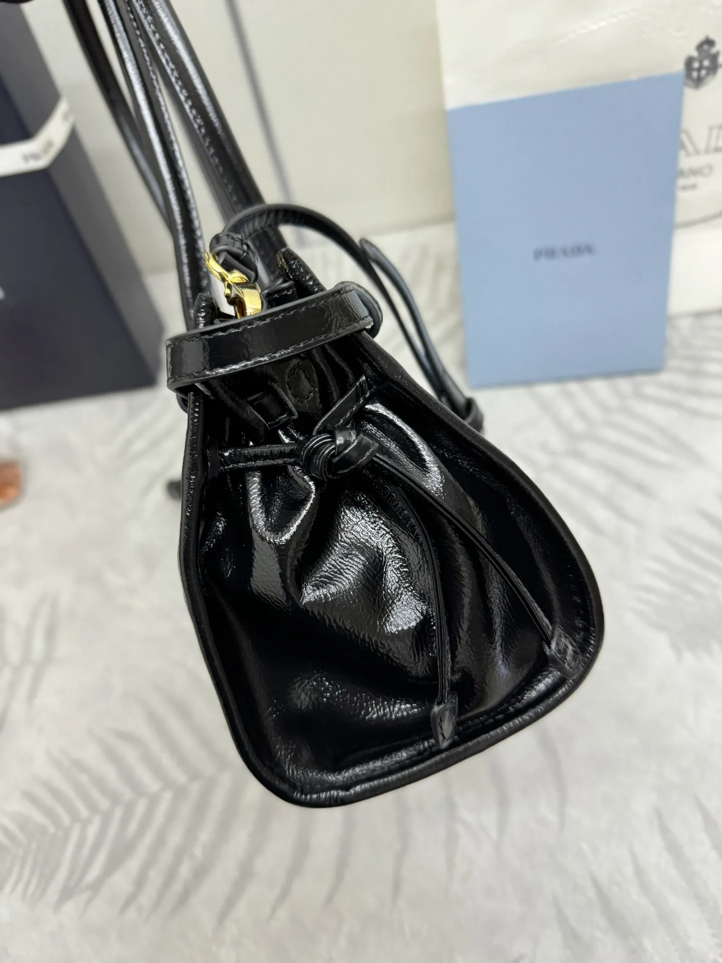 Prada Soft Lux Patent Leather Top-Handle Bag D103011353 — view 5