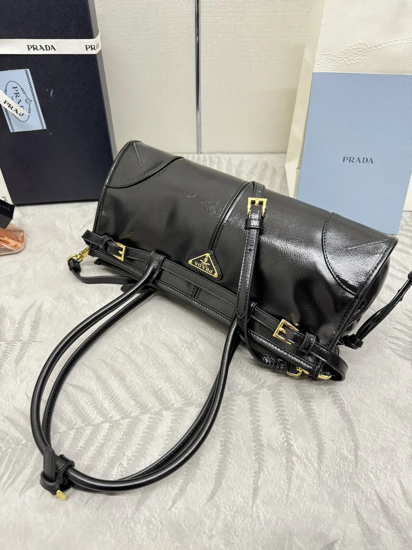 Prada Soft Lux Patent Leather Top-Handle Bag D103011353 — view 6