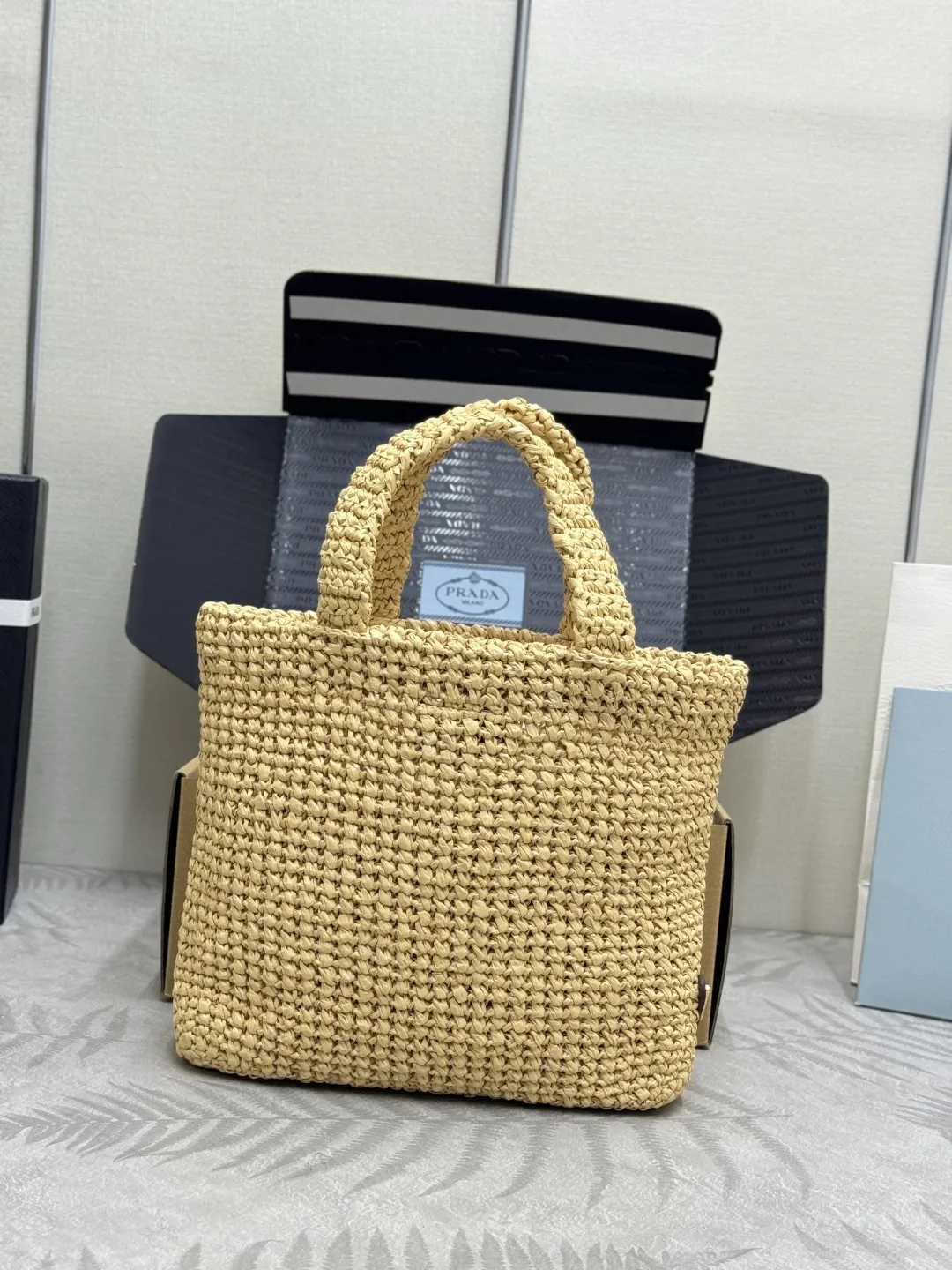 Prada Raffia Effect Small Tote Bag D77011361 — view 2