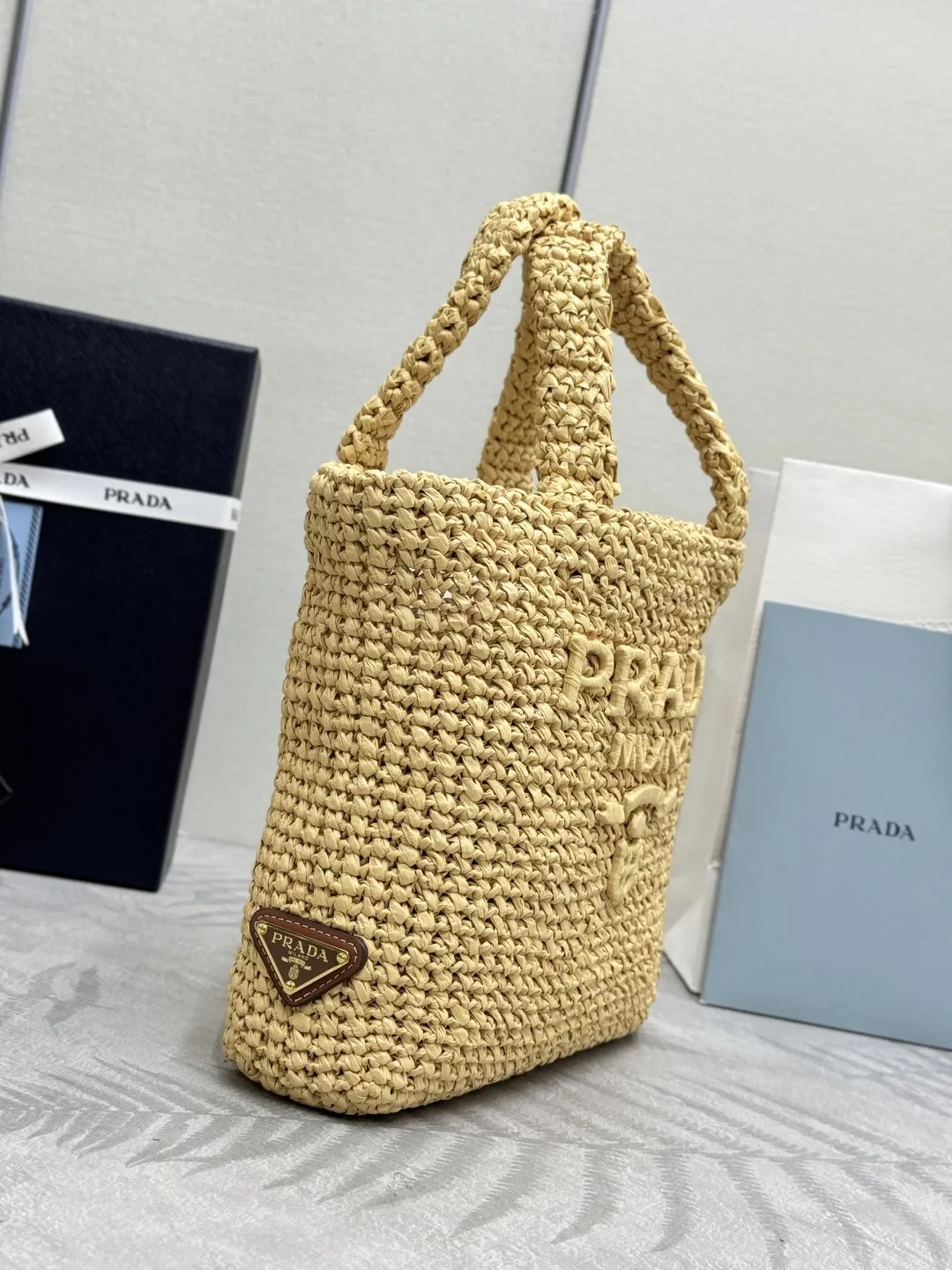 Prada Raffia Effect Small Tote Bag D77011361 — view 4