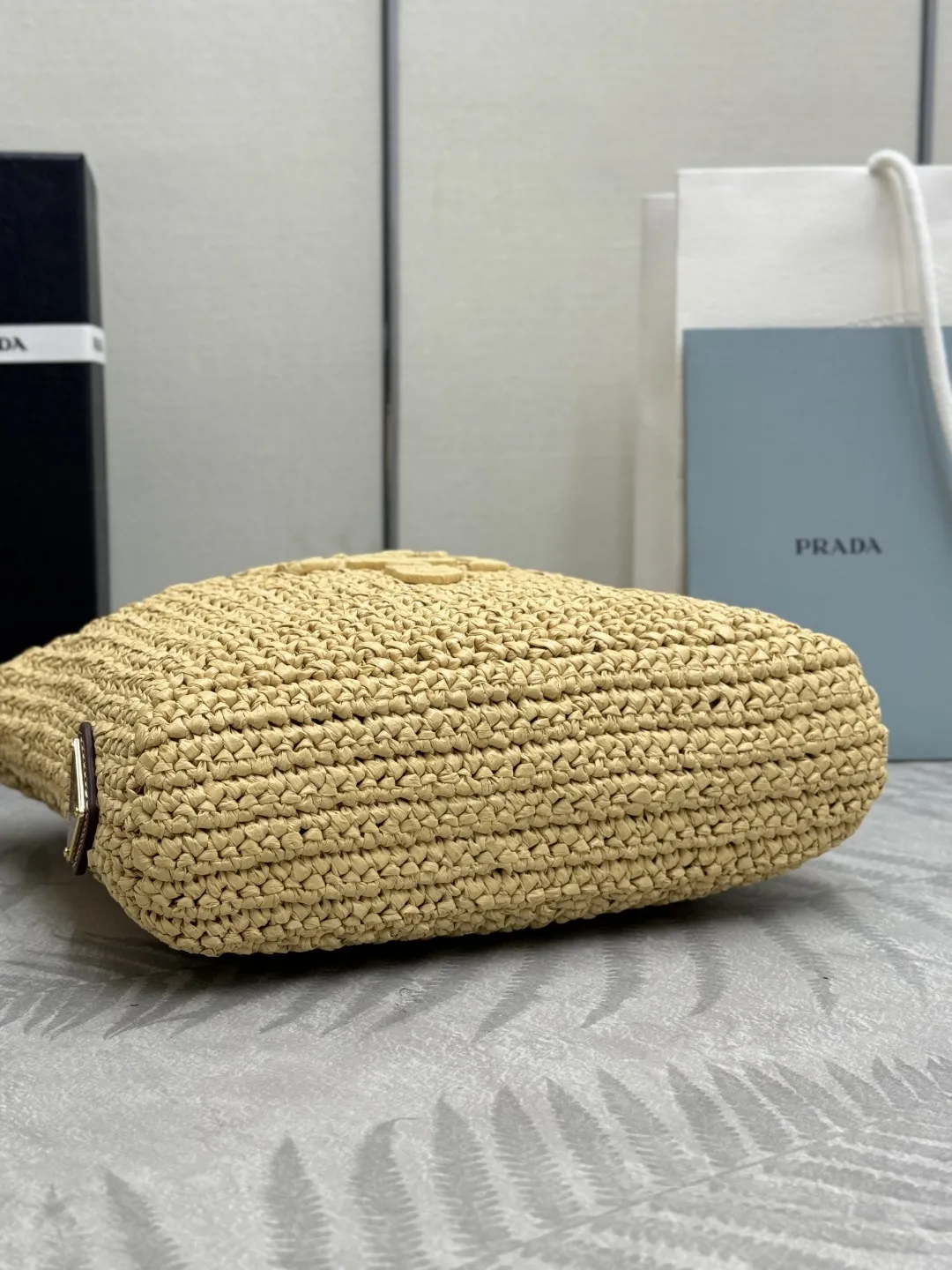 Prada Raffia Effect Small Tote Bag D77011361 — view 7