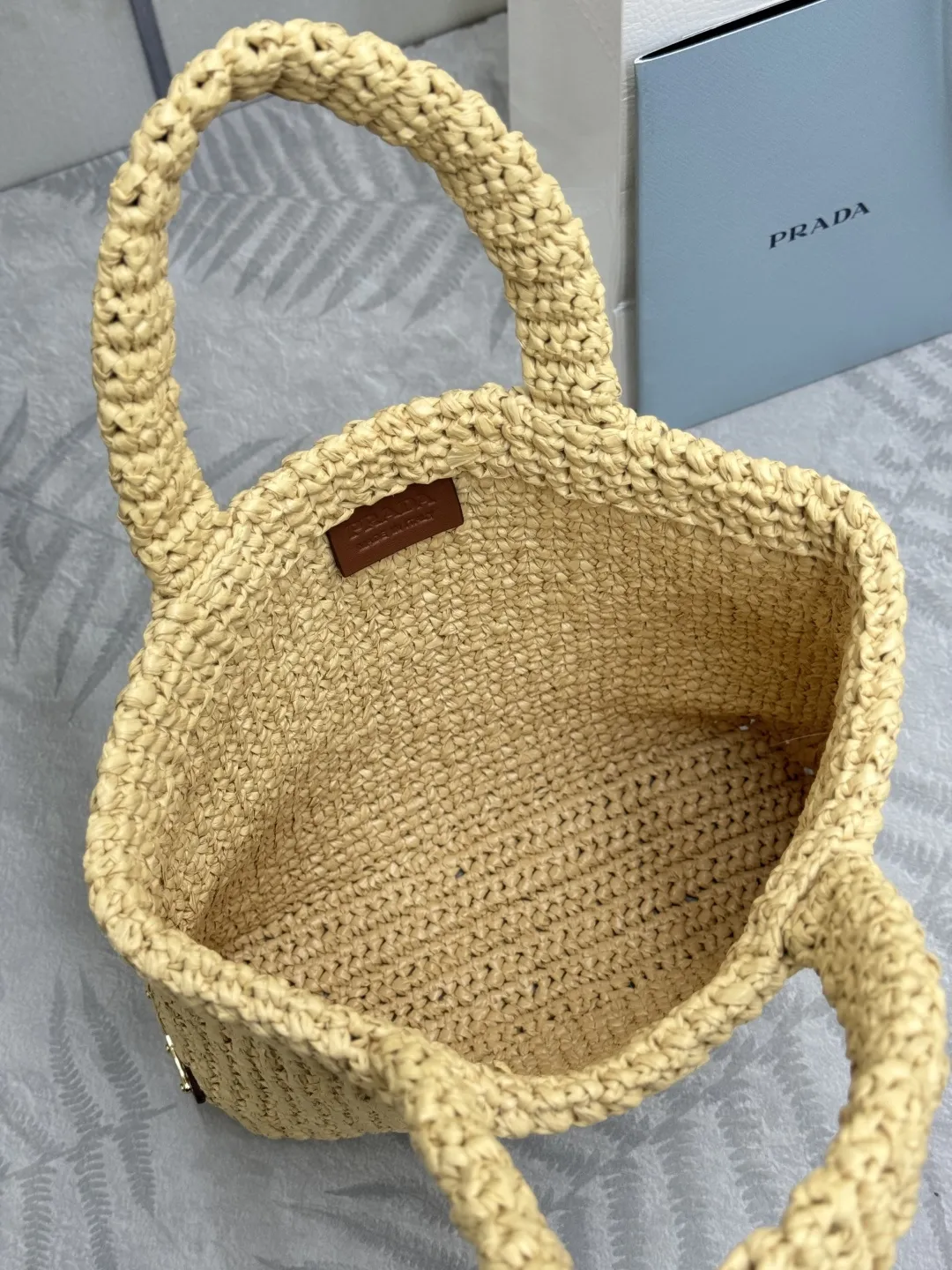 Prada Raffia Effect Small Tote Bag D77011361 — view 8