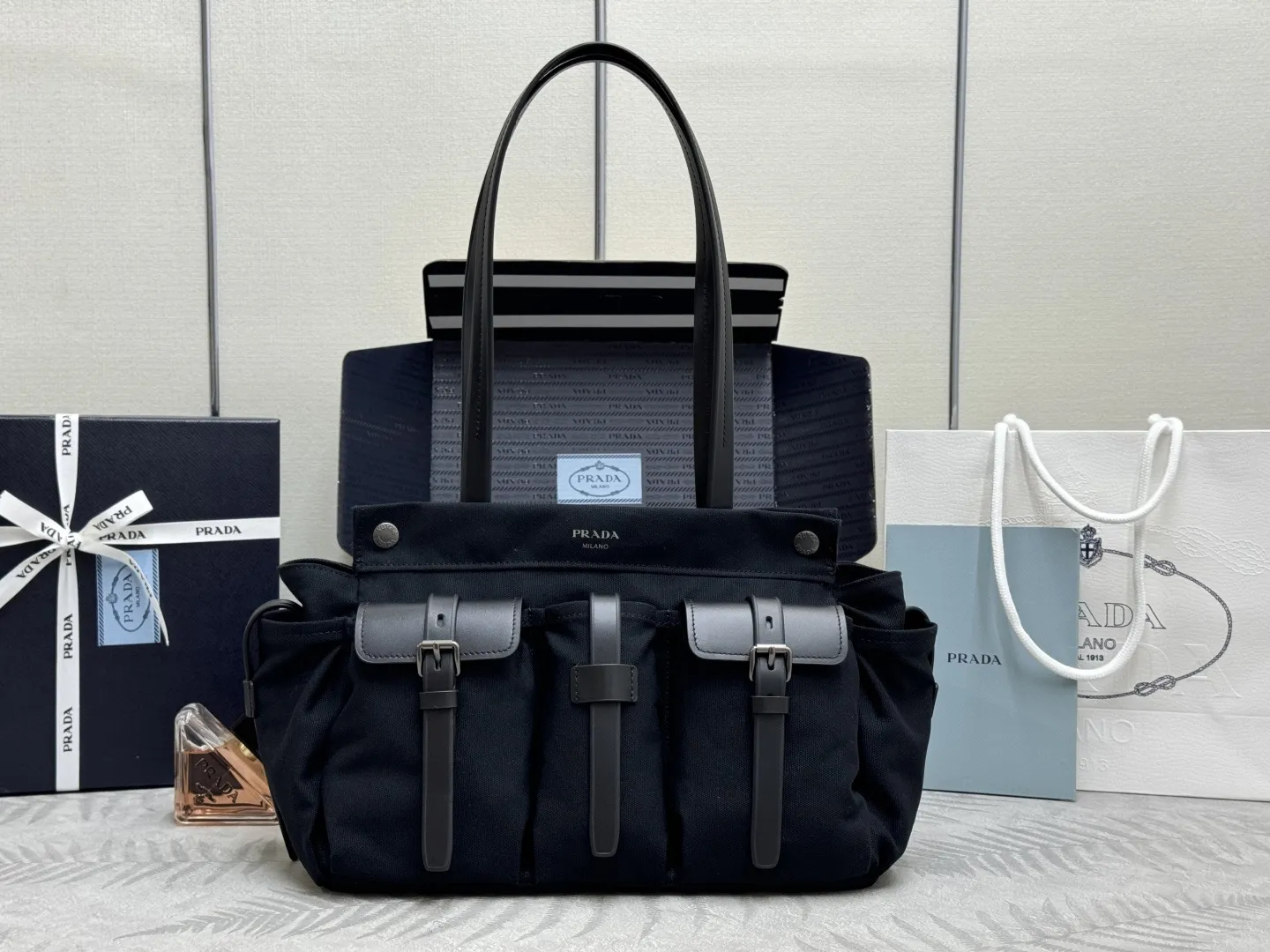 Prada Route Large Canvas & Leather Tote Bag D99011367