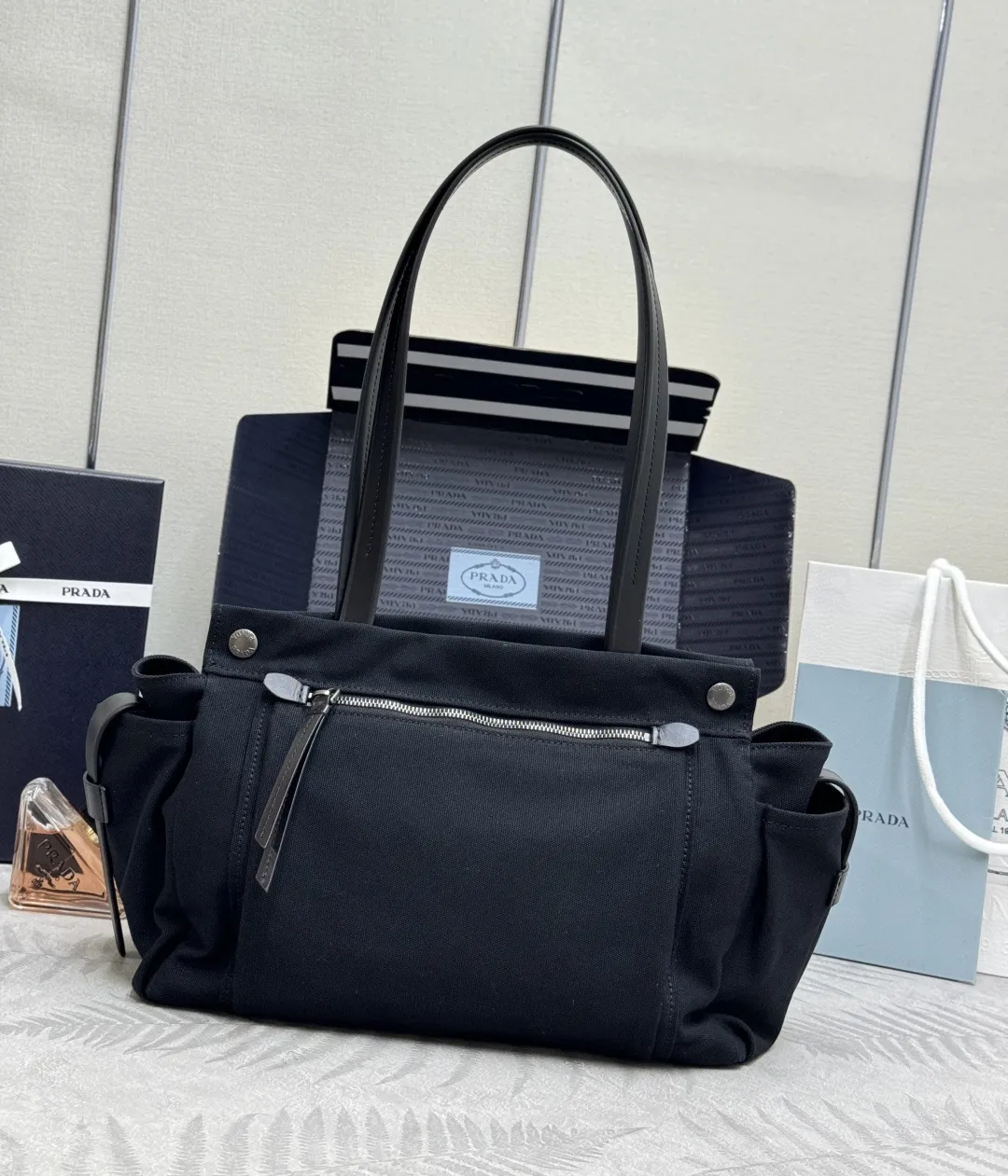 Prada Route Large Canvas & Leather Tote Bag D99011367 — view 2